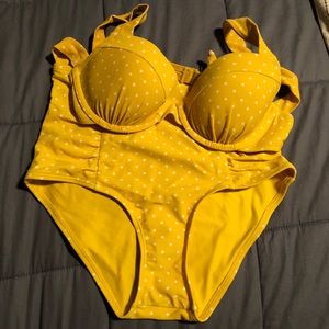 Aerie Yellow Polka Dot Cinched Bottom Bikini